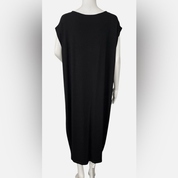 NWOT - Eileen Fisher Black Cap Sleeve Maxi Shift Dress High Slit - Size S/P - Picture 6 of 7